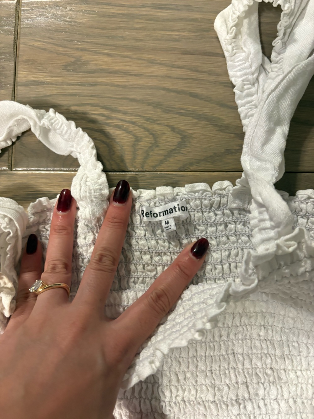 Reformation White Smocked Ruffle Tank Top - Picture 2 of 3
